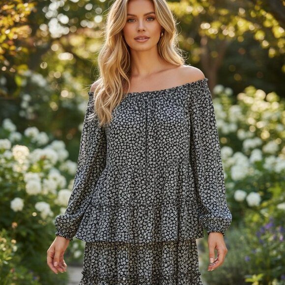 Altar'd State Dresses & Skirts - **ALTER'D STATE**  Long Sleeved Prairie Boho Floral Print Navy Dress Women's XS